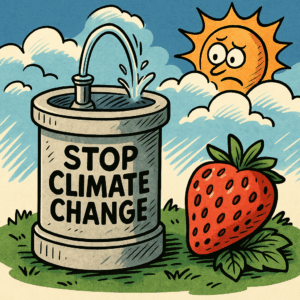 Ein Brunnen, Erdbeeren – und die Welt ist gerettet? Symbolpolitik in satirischer Claymation-Darstellung.