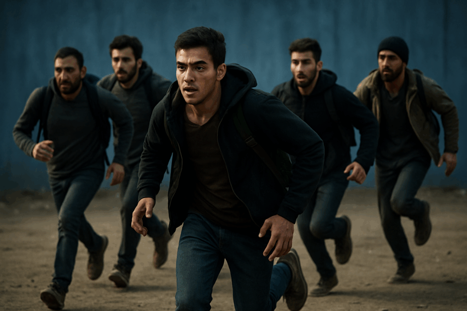 Junge Männer auf der Flucht – ohne Frauen und Kinder – symbolisch für Asylmigration aus der Türkei nach Deutschland