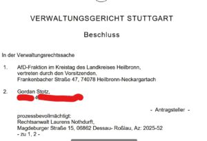 Auszug vom Verwaltungsgericht für die ehrenamtliche Richterwahl