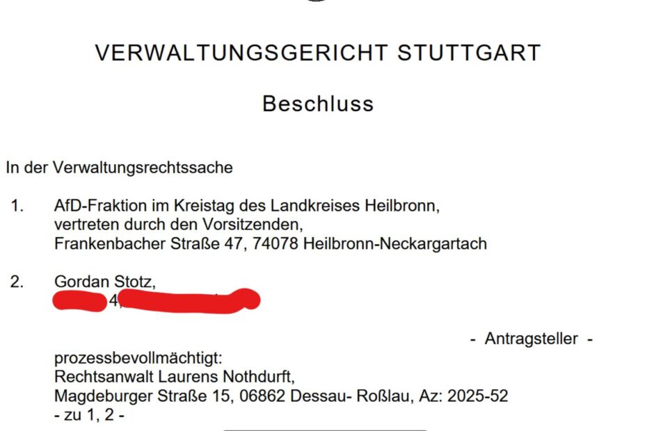 Auszug vom Verwaltungsgericht für die ehrenamtliche Richterwahl